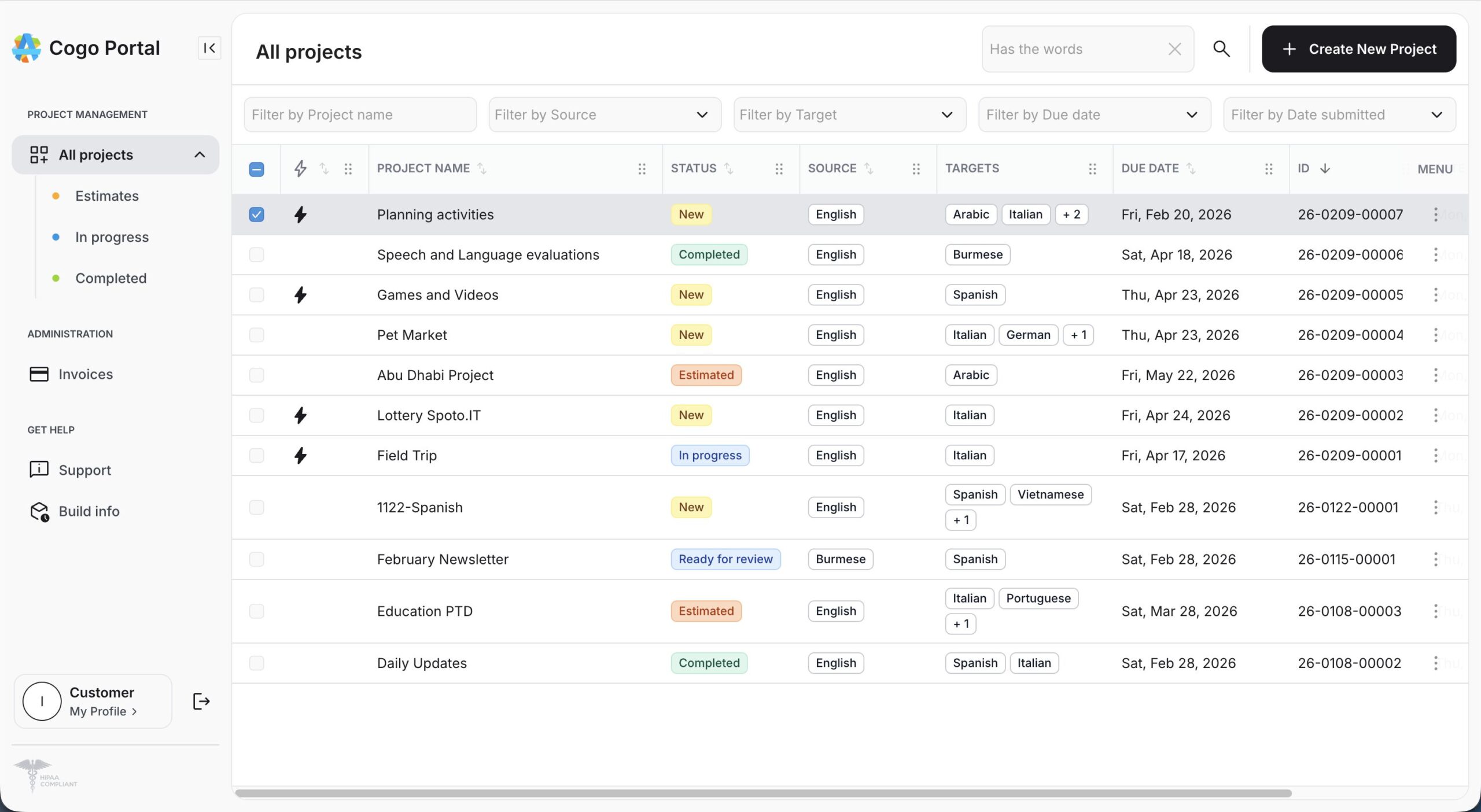 Centralized Project List